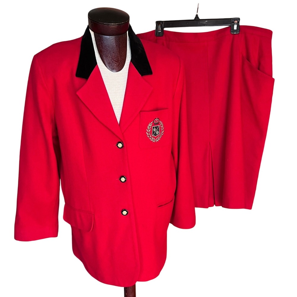 Vintage Maggie McNaughton Red Wool Blazer Skirt Suit Set 18W‎ Preppy Old Money